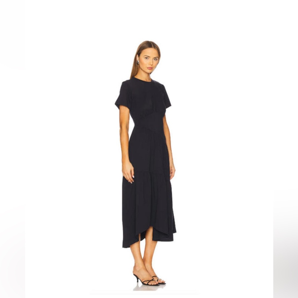 Dark blue Short-Sleeve Tiered Midi Dress